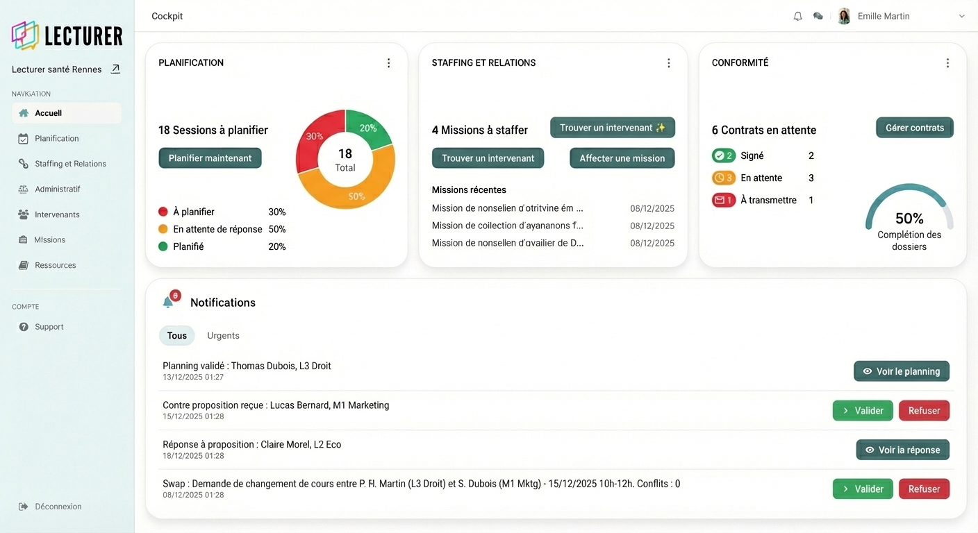 Plateforme Lecturer - Interface de gestion